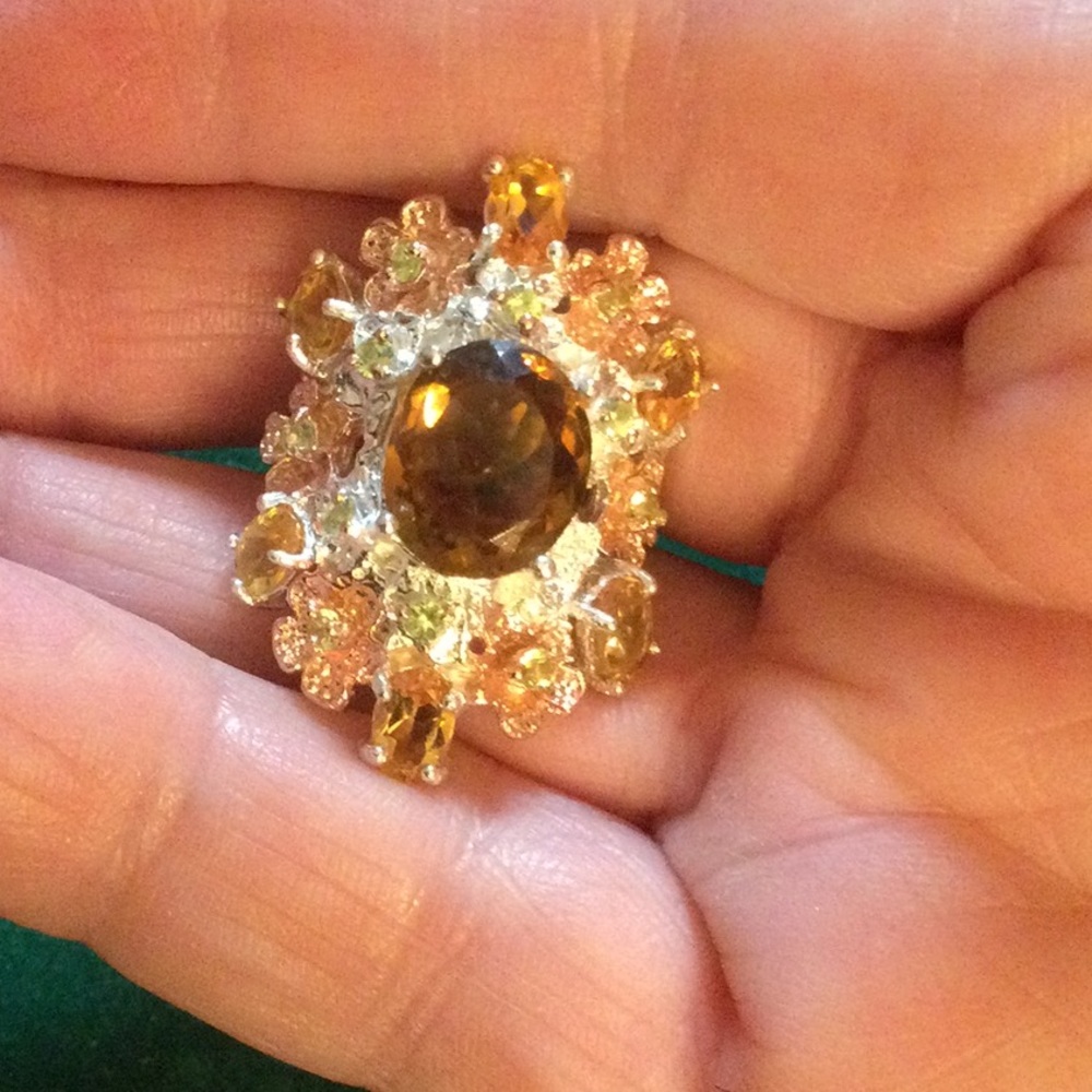 Genuine Cognac Quartz, Citrine & Peridot Ring - Picture 10 of 10